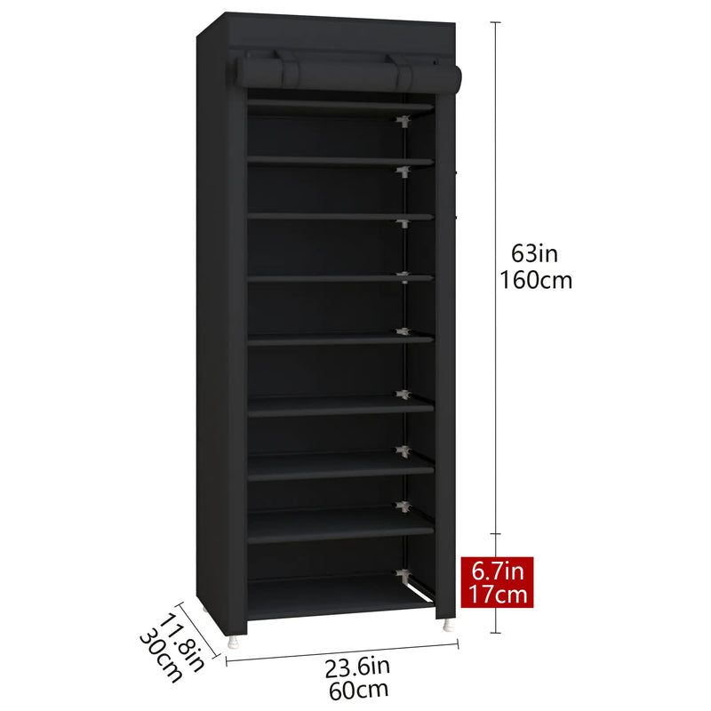 10 Tier Shoe Rack 9 Grids with Dustproof Cover,Adjustable Standing Shelf, High Storage Rack