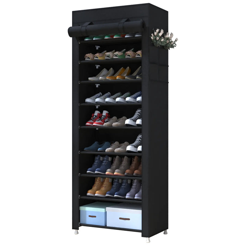 10 Tier Shoe Rack 9 Grids with Dustproof Cover,Adjustable Standing Shelf, High Storage Rack